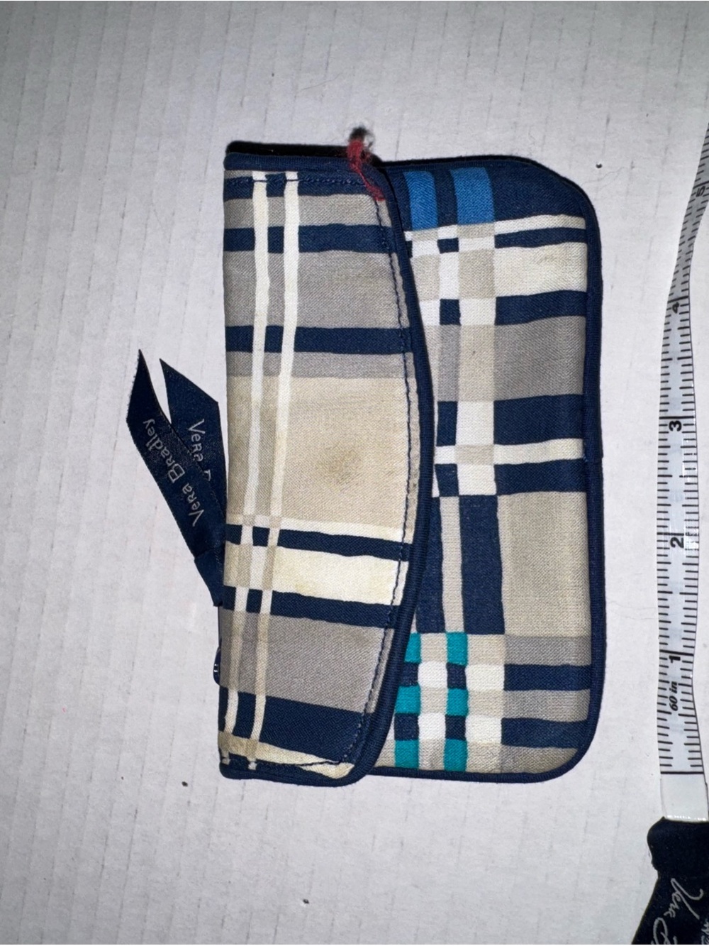 Vera Bradley Navy Cream Plaid Wallet with Teal Accent